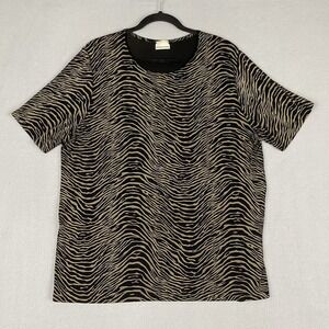Tapemeasure Black Tan‎ Zebra Print Crewneck Pullover Womens XL Travel No Wrinkle